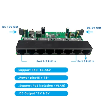 Wanglink Inversa POE Switch 8 portas 10/100M 5V&12V DC Fora Inverso Switch POE PCBA