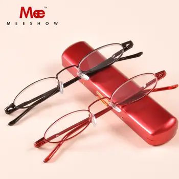 MEESHOW de Aço Inoxidável Óculos de Leitura Mulher, Homens de Óculos Redondos Com o Do Caso da Europa Bolso Presbiopia +1.0 +1.5 +1.75 R1004