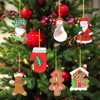 7pcs Tema de Natal Pão de Gengibre Com Boneco de neve Decorações de Casa de Papai Noel Meia Luva de Árvore de Natal Pendurando Pingente