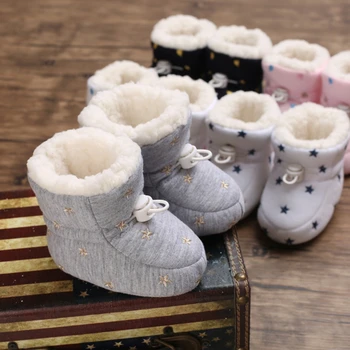 O inverno Recém-nascido de Algodão Botina Sola anti-Derrapante da Criança Meninos Meninas rapazes raparigas Primeiro Walkers do Bebê Lã Quente Sapatos Botas de Neve de 0-18M