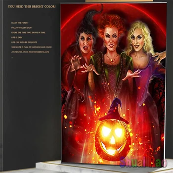 5d diy diamante pintura de Halloween Bruxa Ponto Cruz Plena Praça Redonda Broca de Cristal Strass, Bordados Retrato de Mulheres Presente