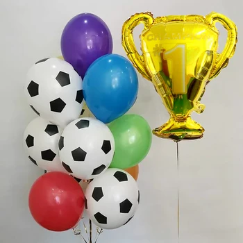 Troféu De Ouro Da Folha De Balão De Futebol De Látex Bolas De Futebol De Tema De Festa De Ouro Preto Confete Hélio Bola De Homens Menino Festa Do Esporte Decorações
