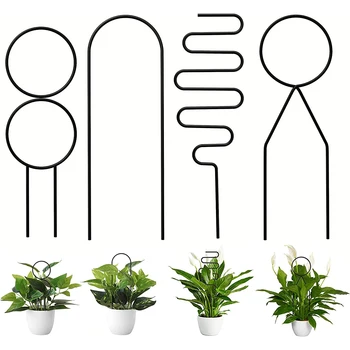 4PCS de Metal Pequeno Trellis para Vasos de Plantas Preto/Ouro Mini Trellis para Plantas trepadeiras Jardim Interior Vasos de Plantas de Apoio da Estaca