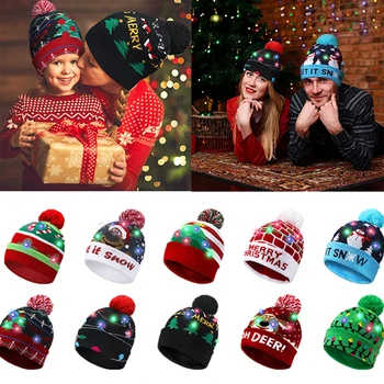 De Natal de LED Camisola Chapéu de Luz até o Gorro de Malha Cap Unisex Chapéu de Inverno de Presente para Filhos Adultos de Natal de Ano Novo Decorações