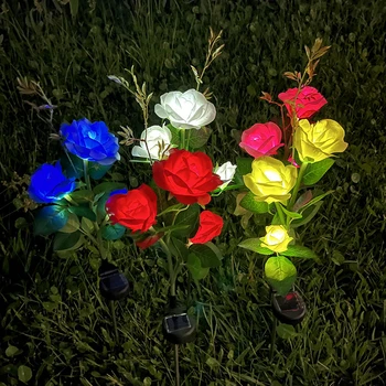 3 Cabeças de LED Solar Simulação Rosa Flor Solar do DIODO emissor de Luz, Jardim, Quintal Gramado Noite Lâmpada de Paisagem de Jardim Casa Decoração de Flores