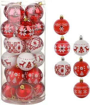24pcs/conjunto de bolas de Natal conjunto Vermelho Branco bolas de 6CM de Plástico pintado de Natal pingente Bola de árvore de Natal decoração de Natal 2023 Novo