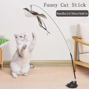 Simulação de Aves interativa do Gato de Brinquedo Engraçado de Penas de Aves com Bell Gato Vara de Brinquedo Para o Gatinho Jogando Teaser Varinha de Brinquedo Suprimentos