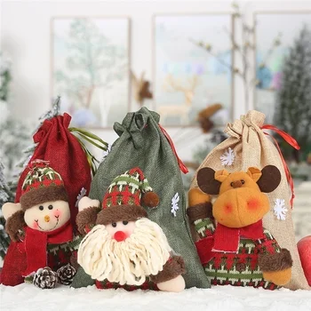 Ano novo Decorações de Natal para a Casa de Linho do Presente do Cordão, Saco Grande de Doces de Natal Sacos de Férias dos desenhos animados da Apple Saco