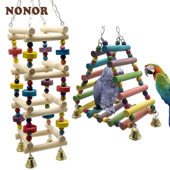 Não ou Papagaios Brinquedos Pássaro Balanço do Exercício de Escalada de Suspensão Escada Ponte de Madeira do arco-íris Papagaio de Estimação Arara Rede Pássaro de Brinquedo Com Sino